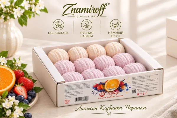 №1 Зефир БЕЗ САХАРА Ассорти №1(Апельсин-Клубника-Черника), 480г в Новотроицке