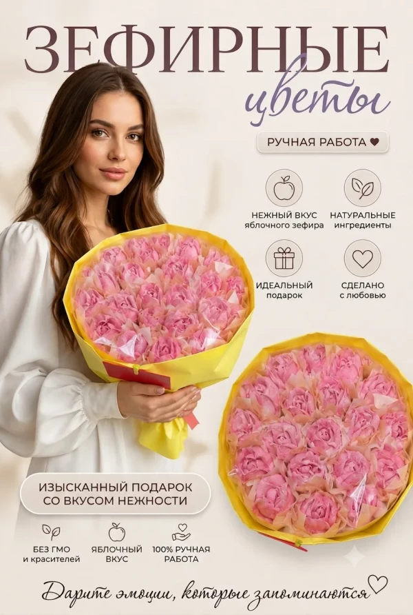 №1 Букет Зефирный Размер XL розовый,350г в Новотроицке