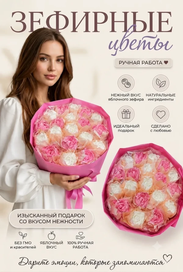 №1 Букет Зефирный Размер XL бело-розовый,350г в Новотроицке
